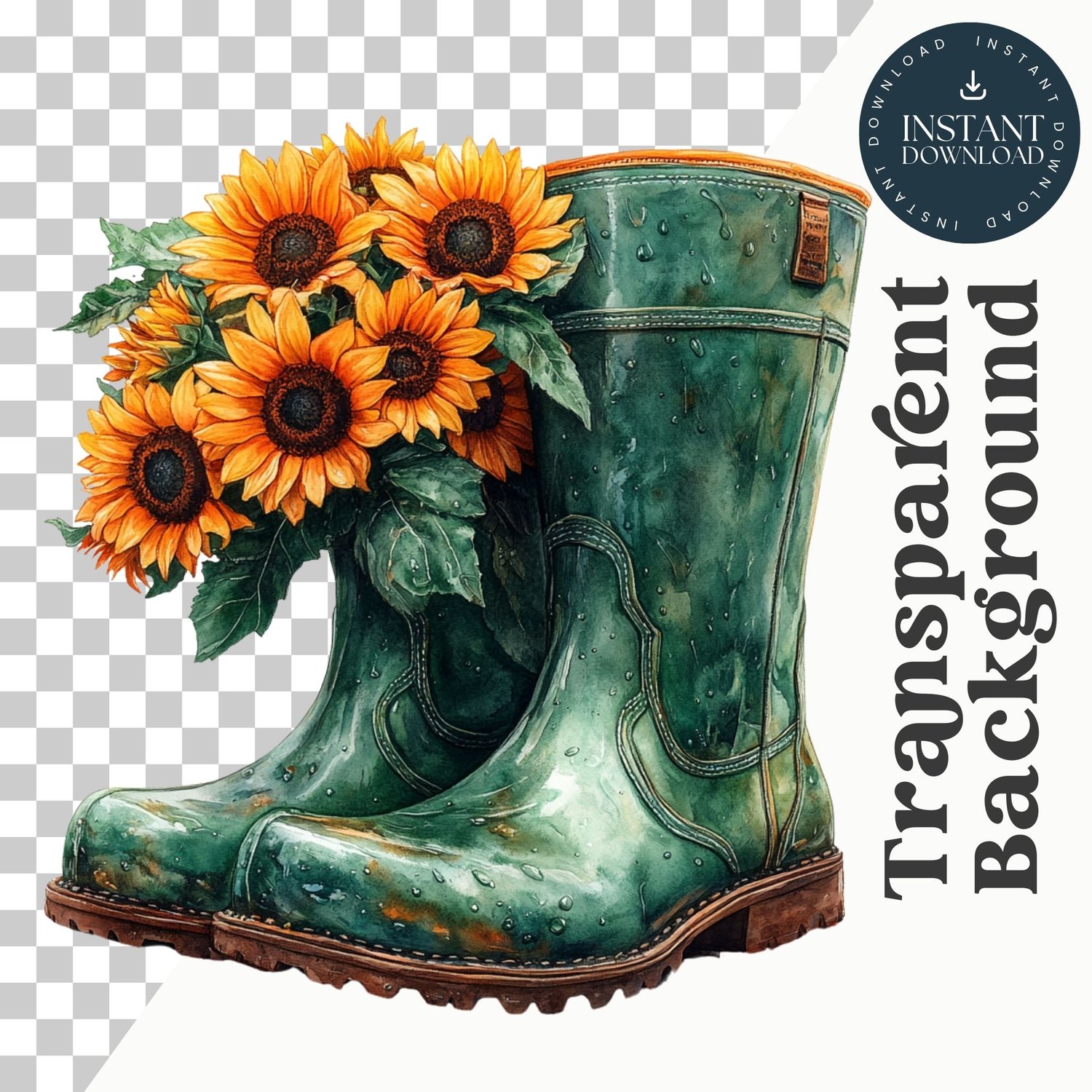 Watercolor Green Wellington Rain Boots Clipart – 4 PNG Images