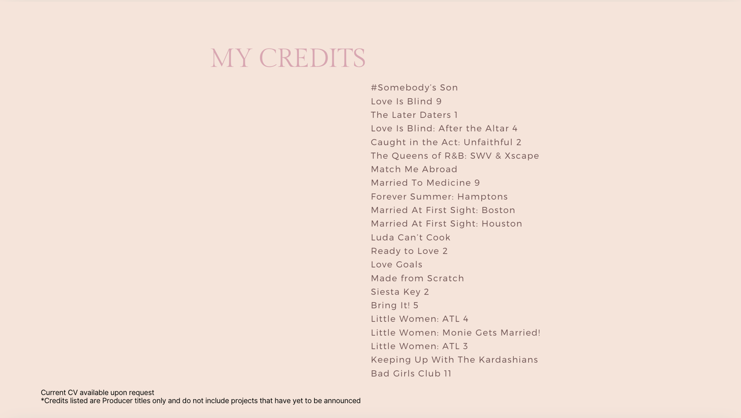 List of Crystal Butler’s reality TV producer credits
