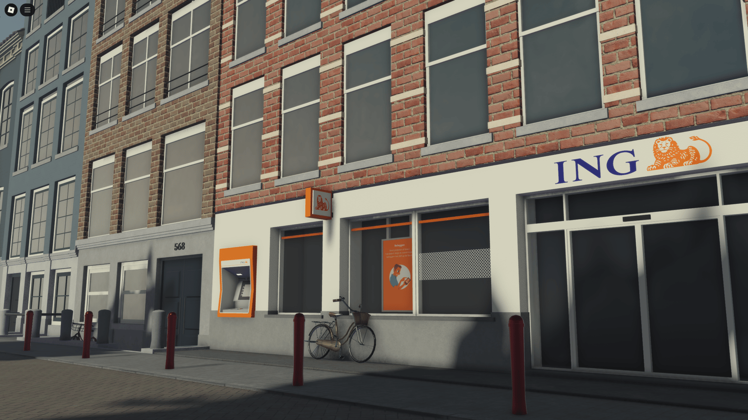 In-game depiction of a serene canal with arched bridges, reminiscent of Amsterdams iconic waterways.
