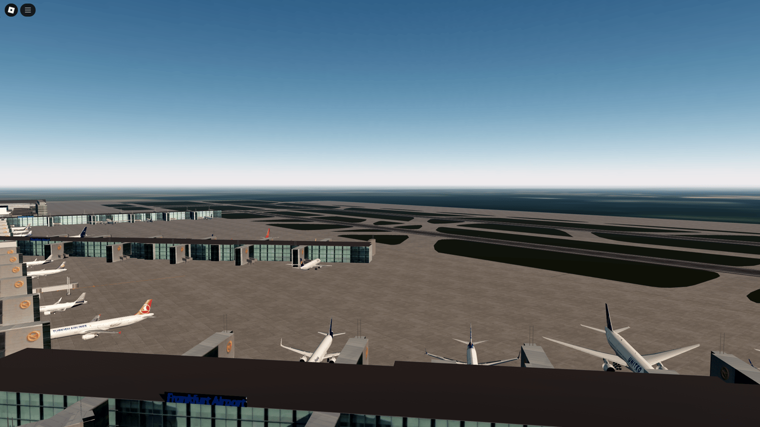 Realistic Frankfurt Airport map for Roblox Studio with detailed terminals, taxiways, and runways.