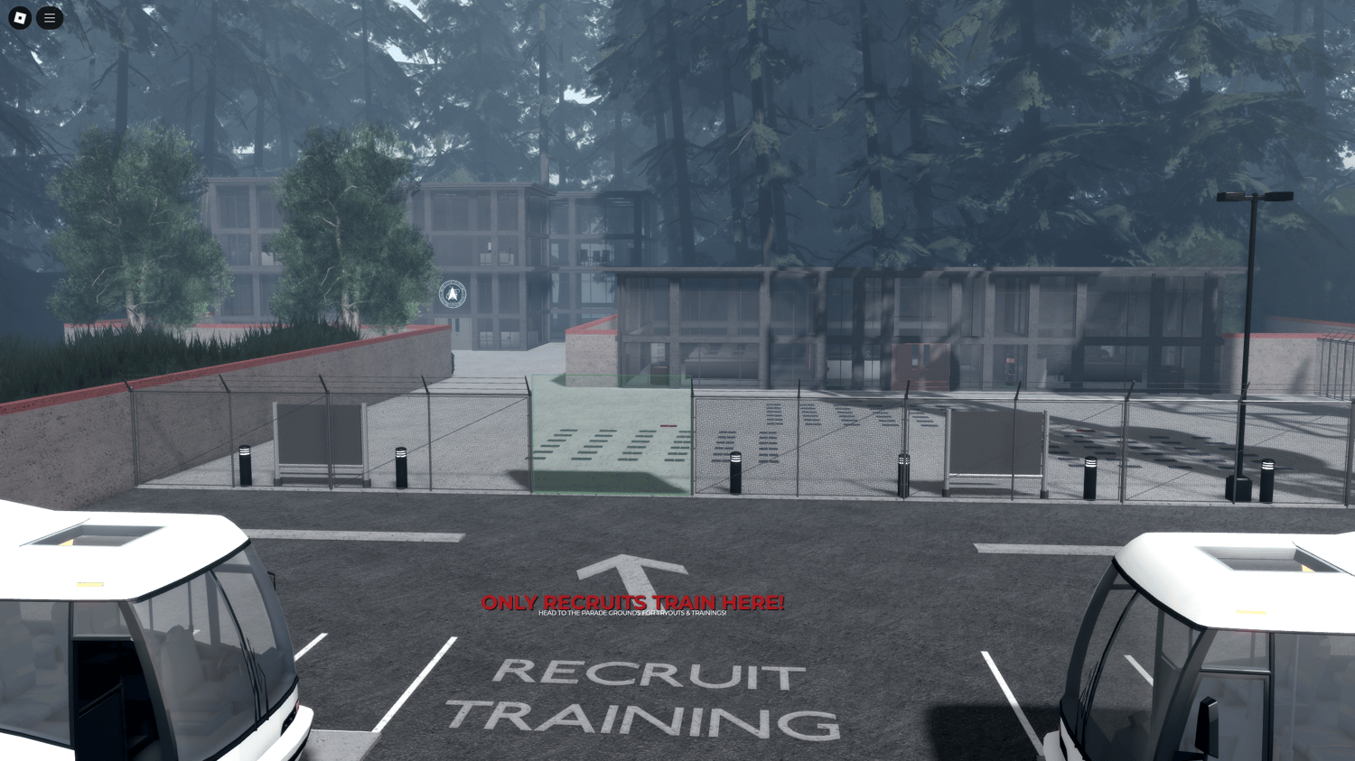 Civilian spawn area in a USA Space Force game map with roleplay-friendly features.