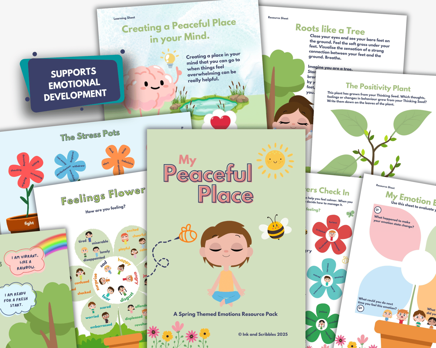 Spring Emotions Feelings Worksheet and Resource Pack for Kids, Spring SEL resources for classroom, teachers, kids, children, primary, elementary