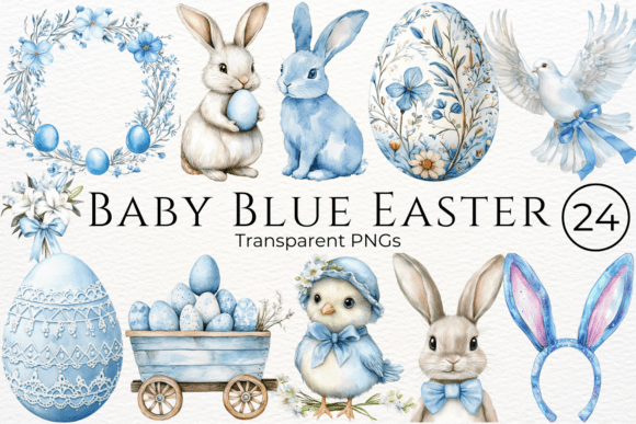 Baby Blue Easter Watercolor Cliparts
