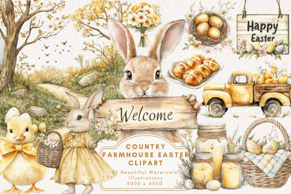Country Farmhouse Easter Clipart