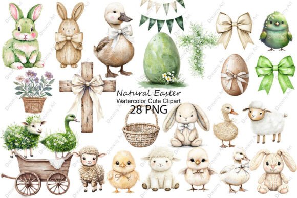 Watercolor Cute Natural Easter Clipart