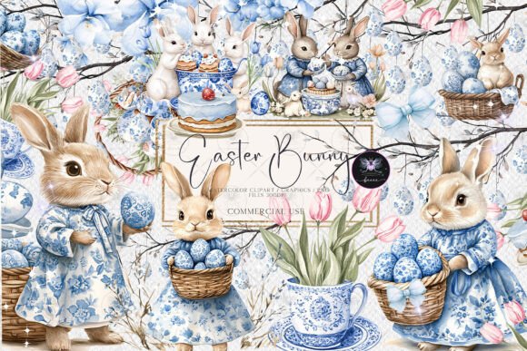 Easter Chinoiserie Clipart is a collection of elegant digital illustrations combining classic Chinoiserie patterns with Easter elements.