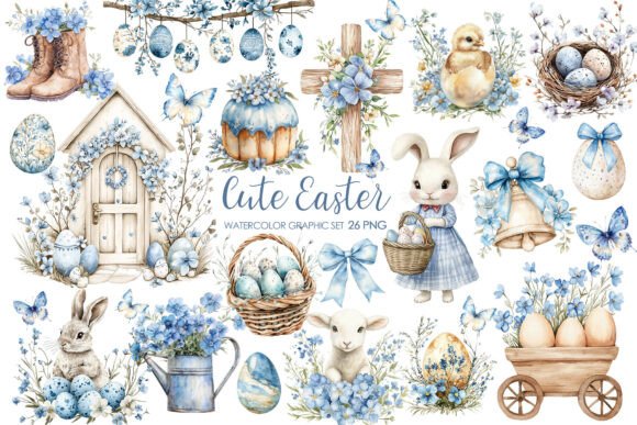 Watercolor Blue Easter Clipart Png