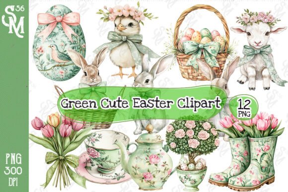 Green Cute Easter Clipart PNG