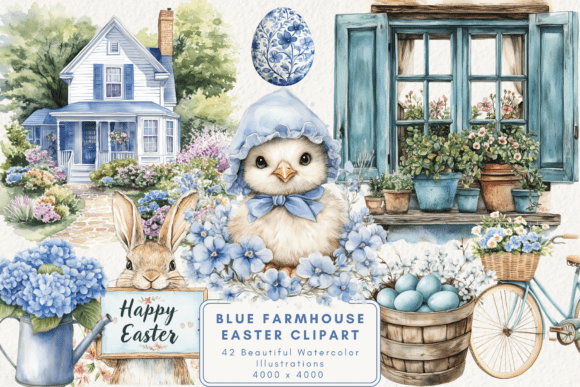 Blue Farmhouse Easter Clipart