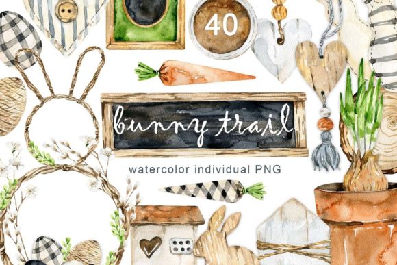 Watercolor Easter Rustic Decor Clipart