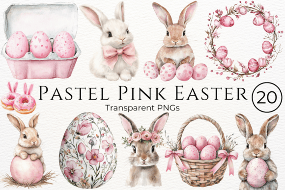 Pastel Pink Easter Watercolor Cliparts