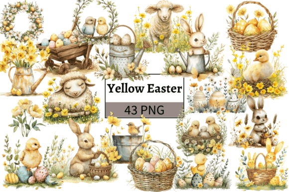 Cute Yellow Easter Clipart Bundle PNG