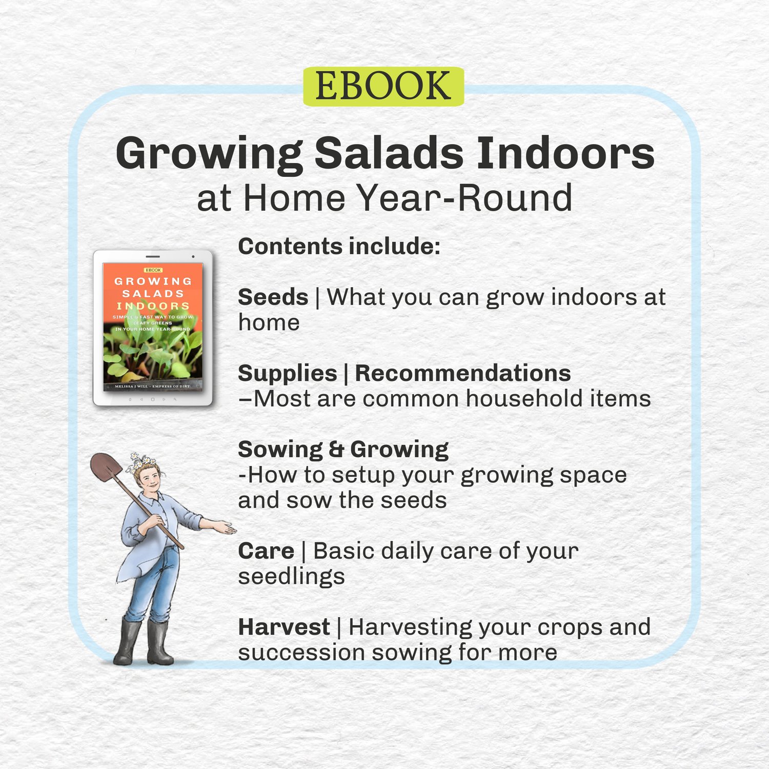 Graphic showing Empress of Dirt and indoor salad greens