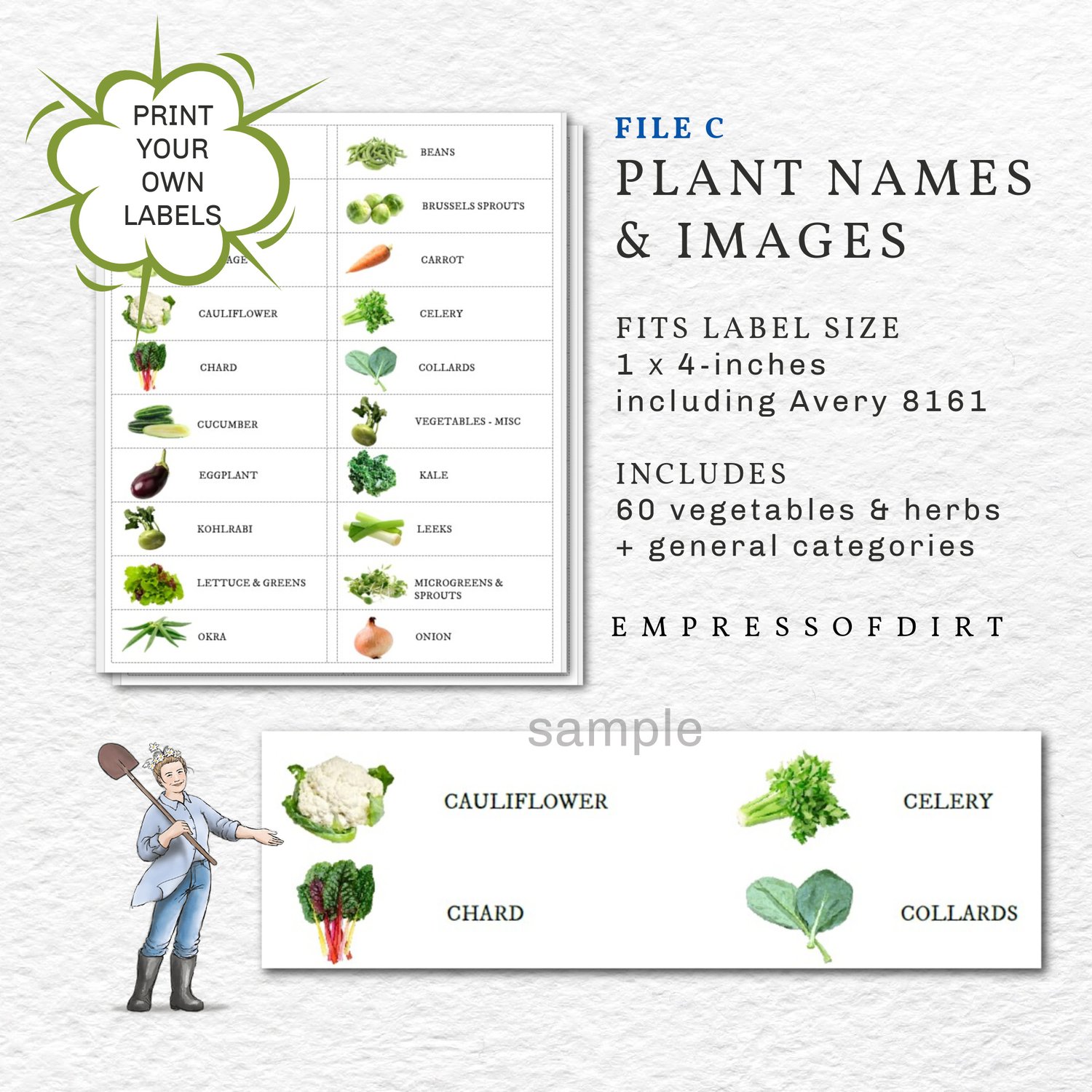 Sample of printable plant name labels