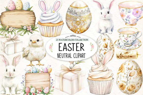 Watercolor Neutral White Easter Clipart