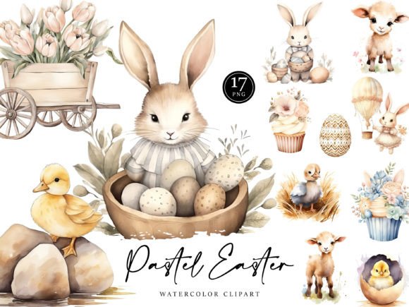 Watercolor Pastel Easter Clipart Bundle