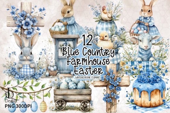 Blue Country Farmhouse Easter Clipart
