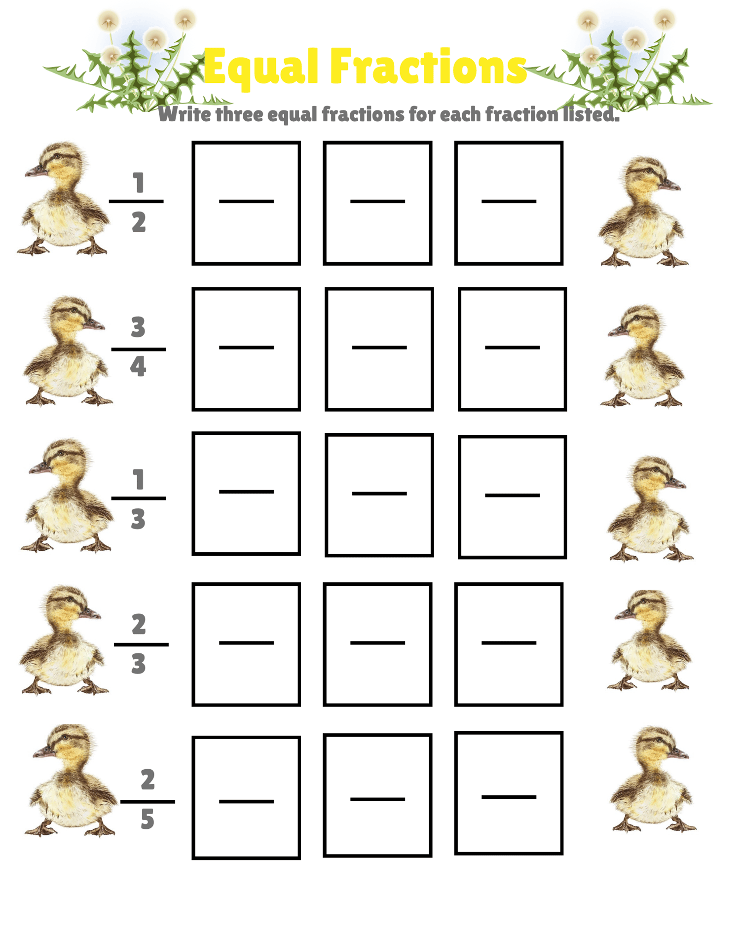 Spring Math Fractions Lessons and Worksheets