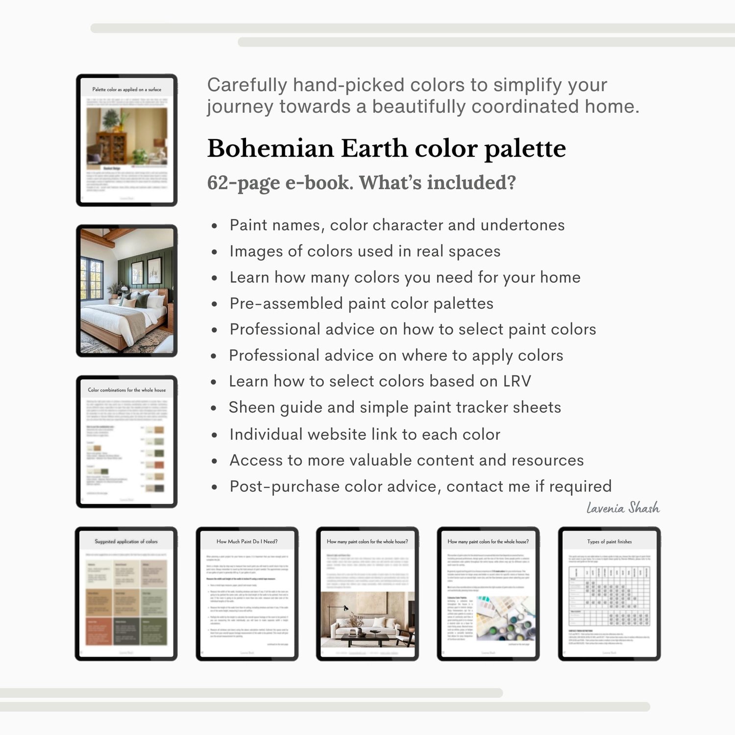 Boho color palette for home interior with Sherwin Williams paint scheme by Lavenia Shash.