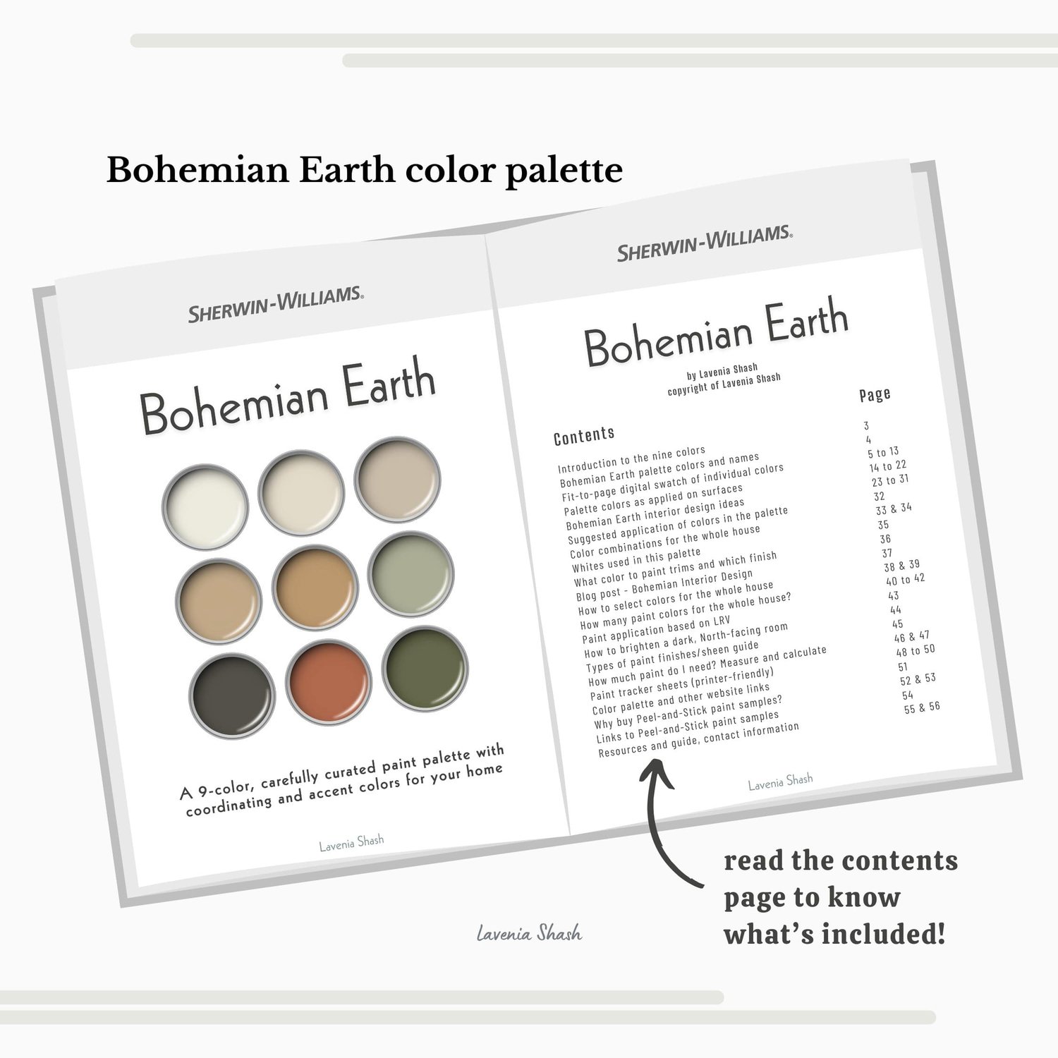 Boho color palette for home interior with Sherwin Williams paint scheme by Lavenia Shash.