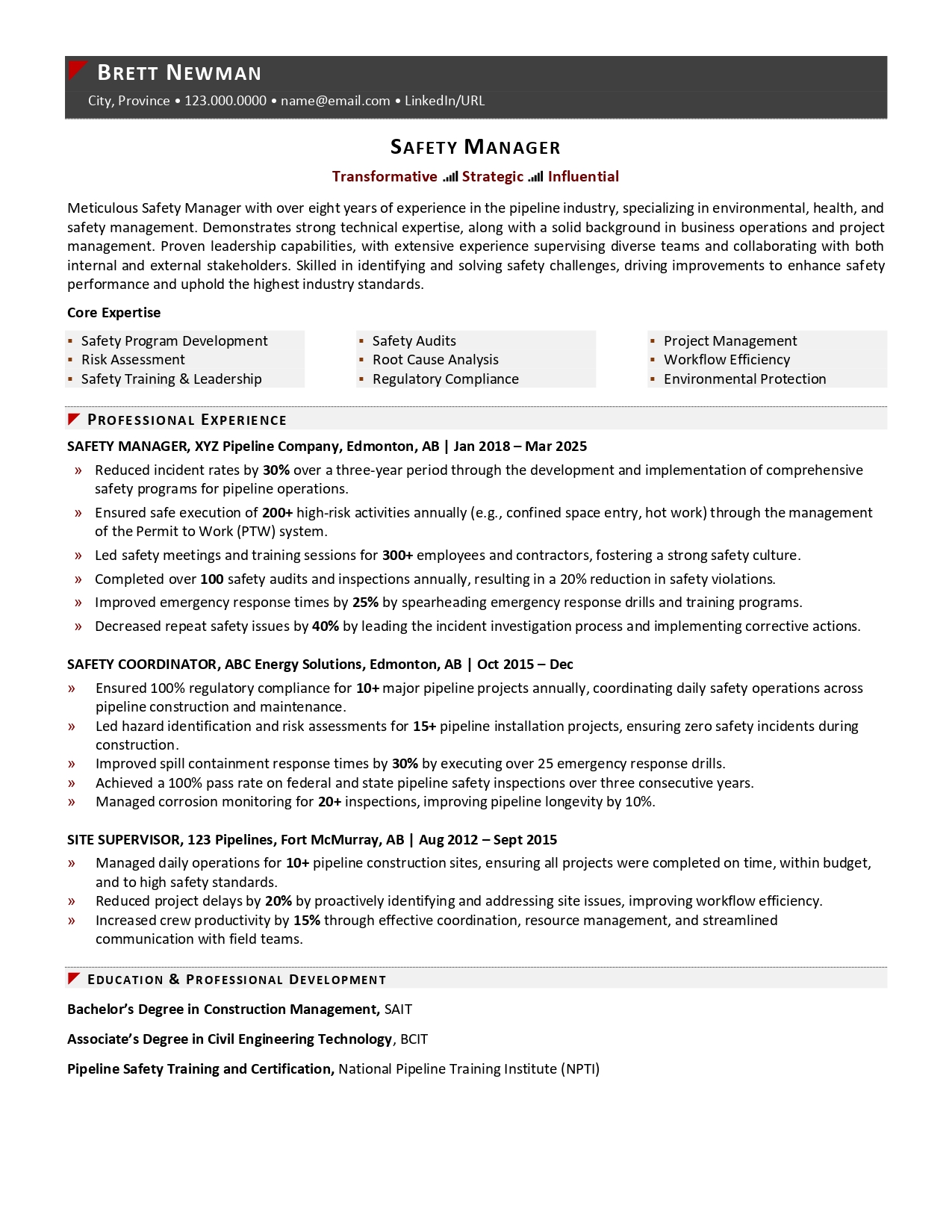 Safety manager resume sample
