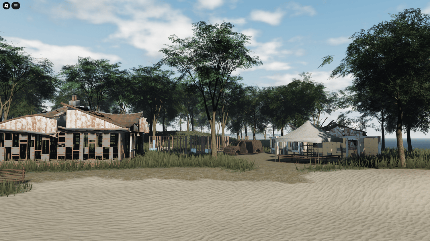 A fortified military base with defensive structures and watchtowers.