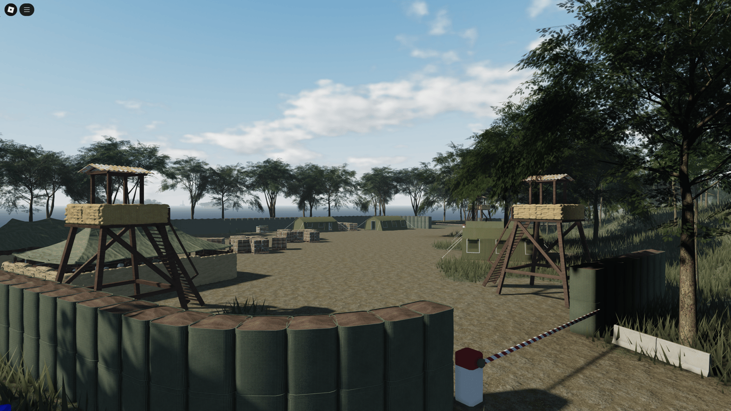 Realistic terrain and landscapes with military installations.