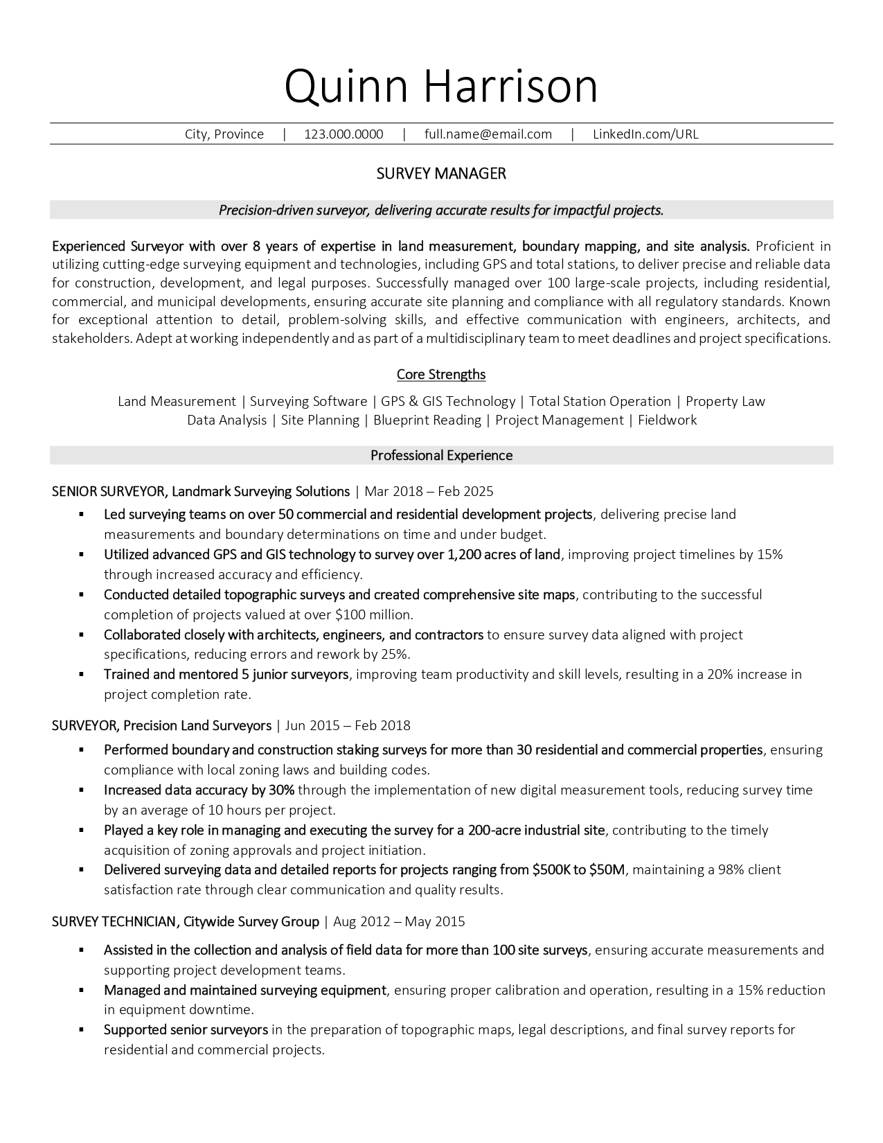 Survey manager resume sample