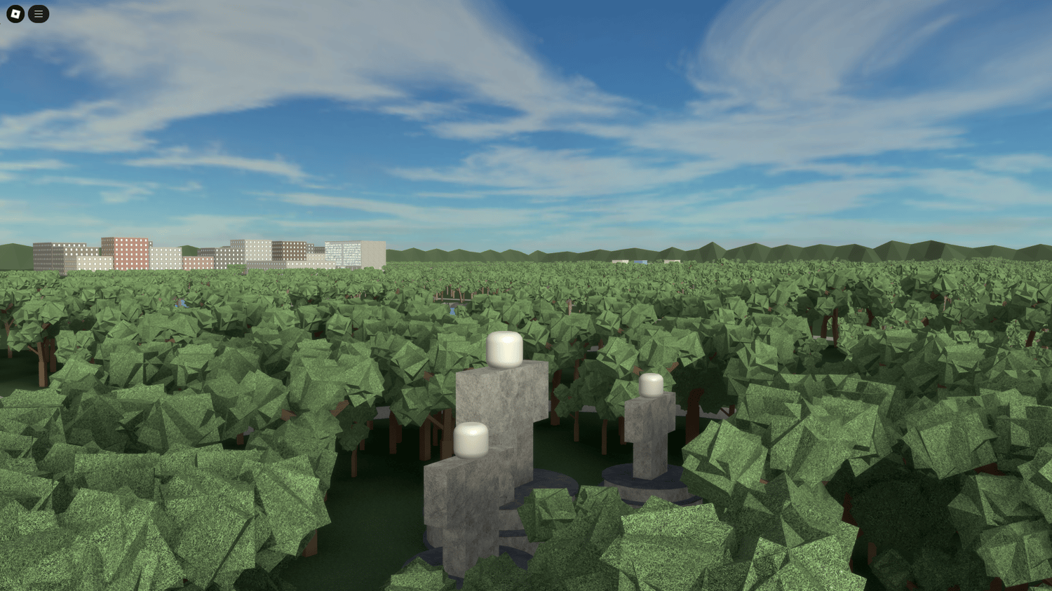 Fully modeled neighborhood with interior-access houses.