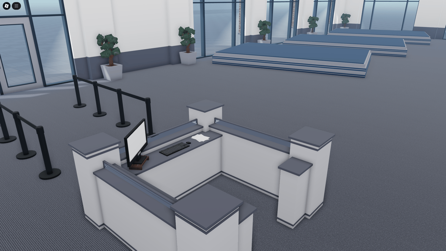 Well-designed medium-sized showroom with detailed flooring and lighting.