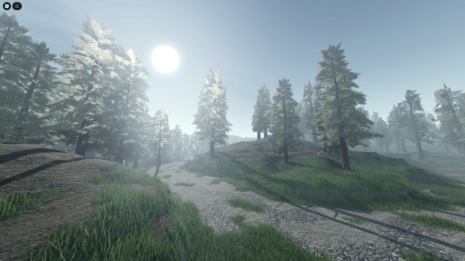 Realistic Roblox nature map with dense forests and rolling hills.