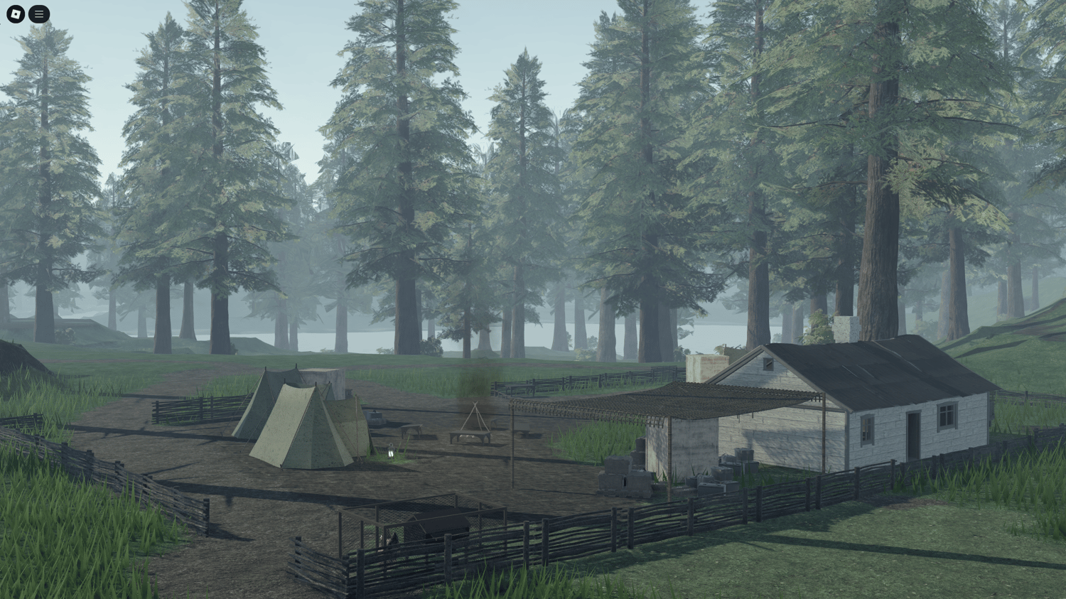Wide, open countryside environment for roleplay and adventure in Roblox.