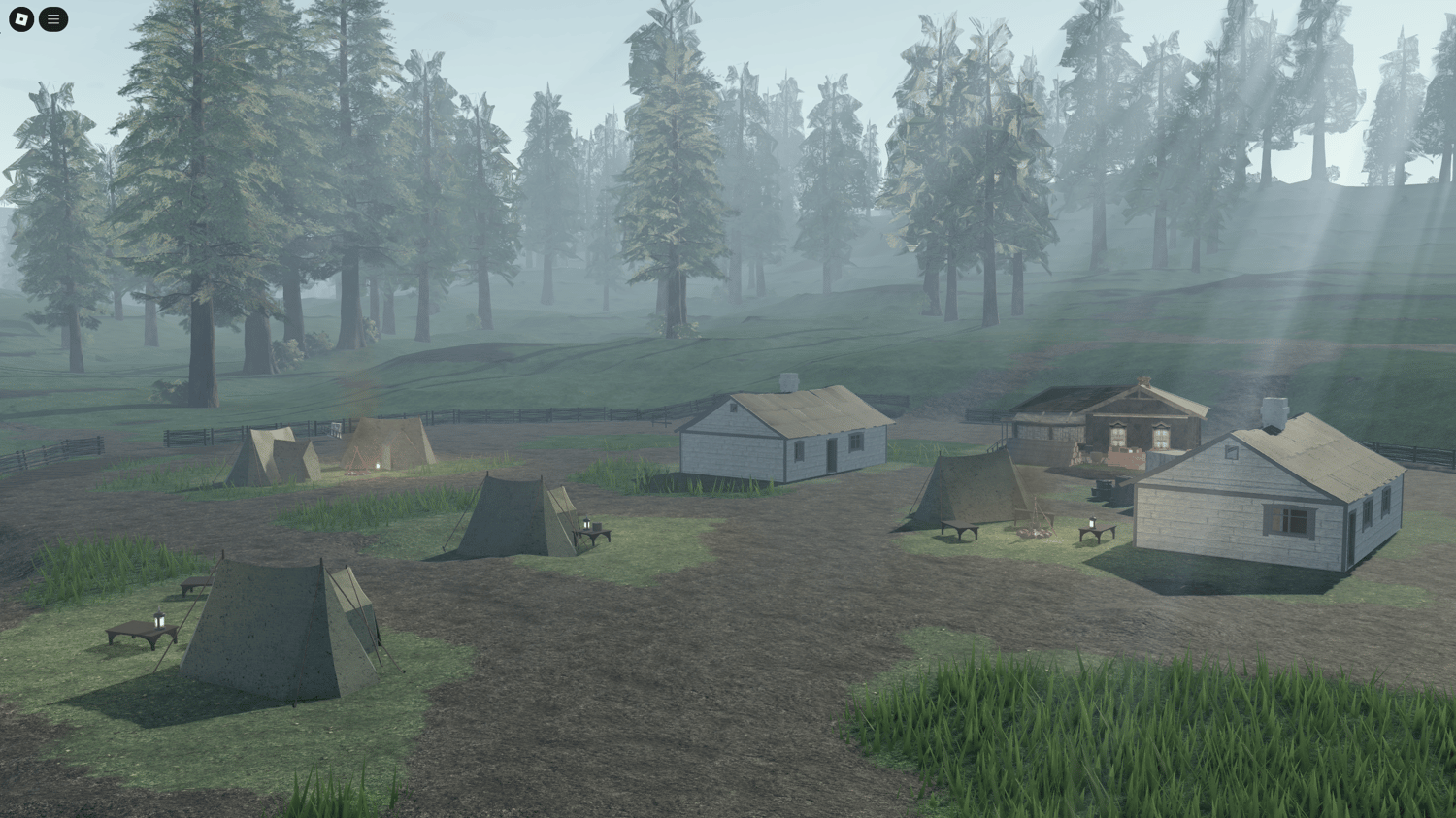 Roblox map featuring a scenic, mountainous region with detailed ground textures.