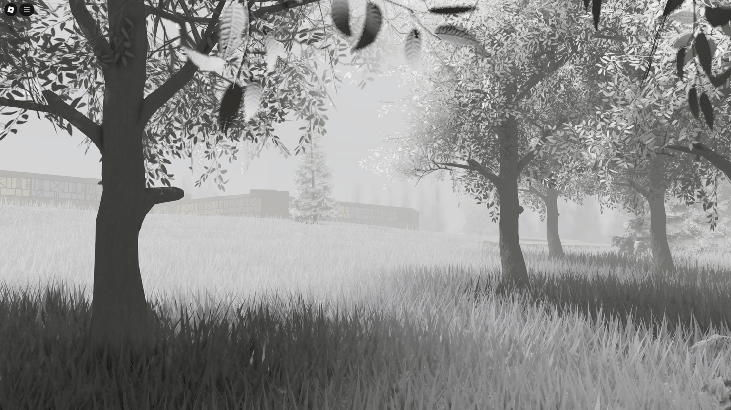 Snowy hills and trees surrounding the medieval battle zone layout.
