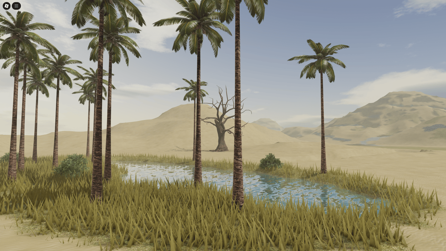 Detailed terrain featuring sand, mountains, and scattered vegetation