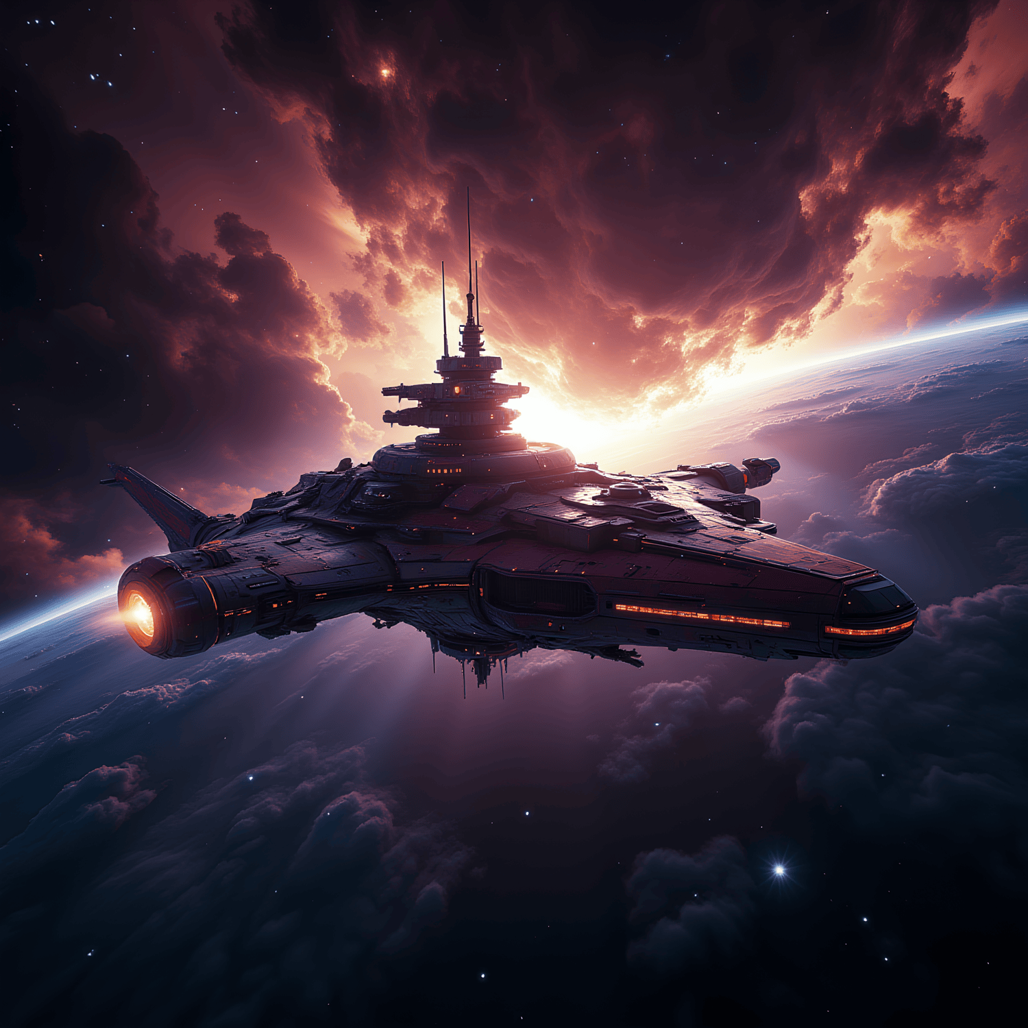 Alliance Battleship orbiting a planet