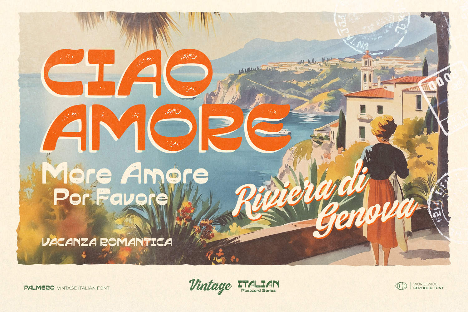 vintage, retro, vernacular, classic, italian, italy, travel, postcard, poster, vacation, rough, heritage, european, old-school, mediterranean, stylish, timeless, tour, 60s, 70s, font, typeface, typography