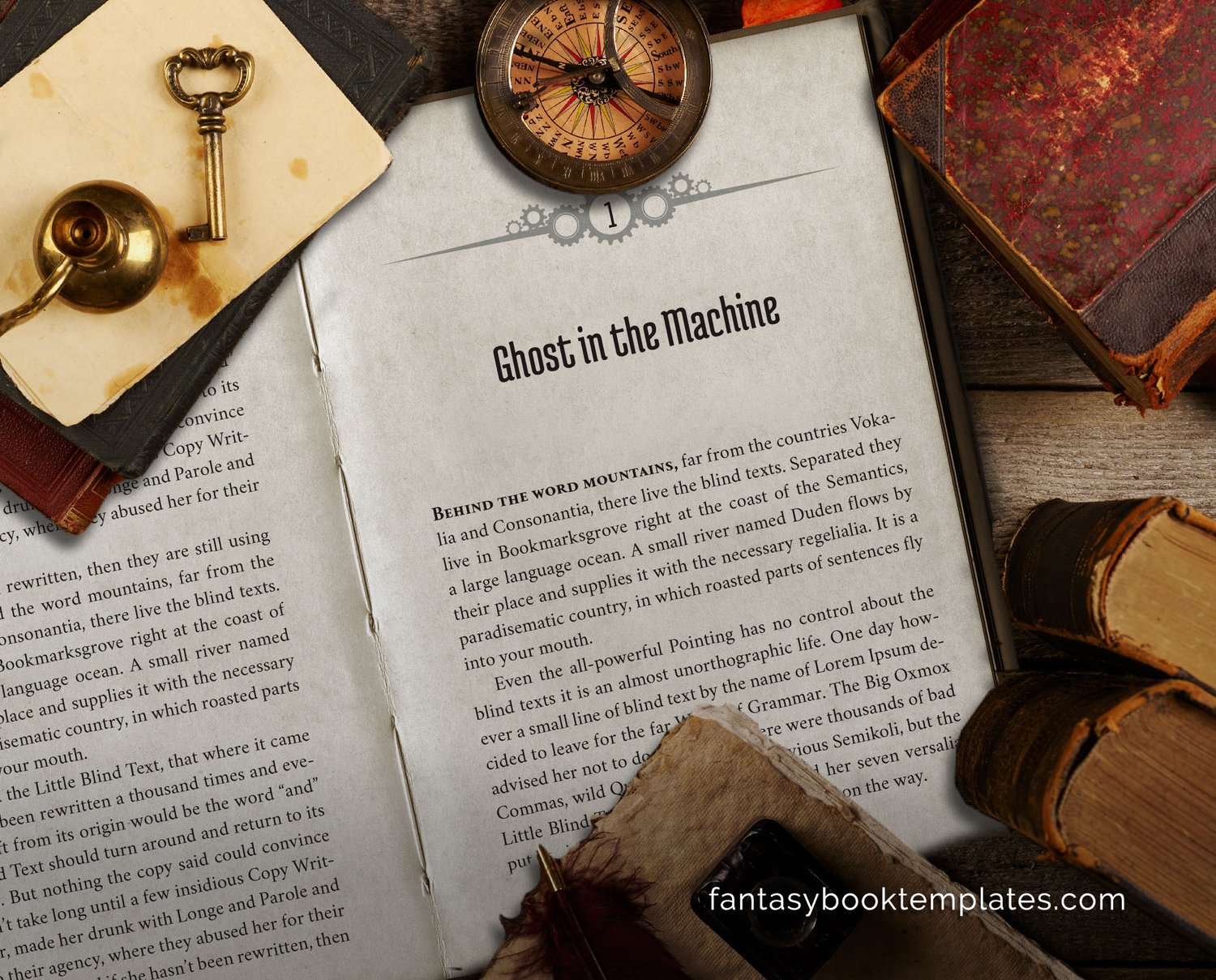 steampunk book design mockup with gears and a semi-whimsical, semi-modern font choice for the title page.