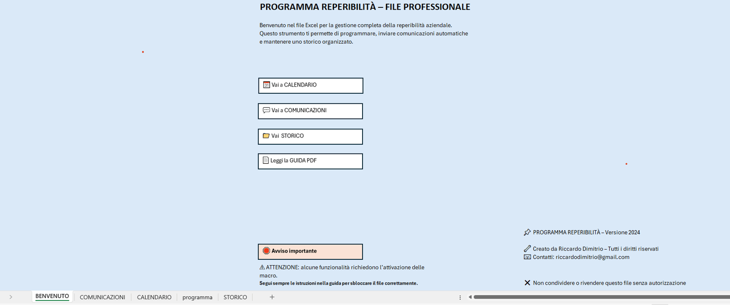 Dashboard benvenuto