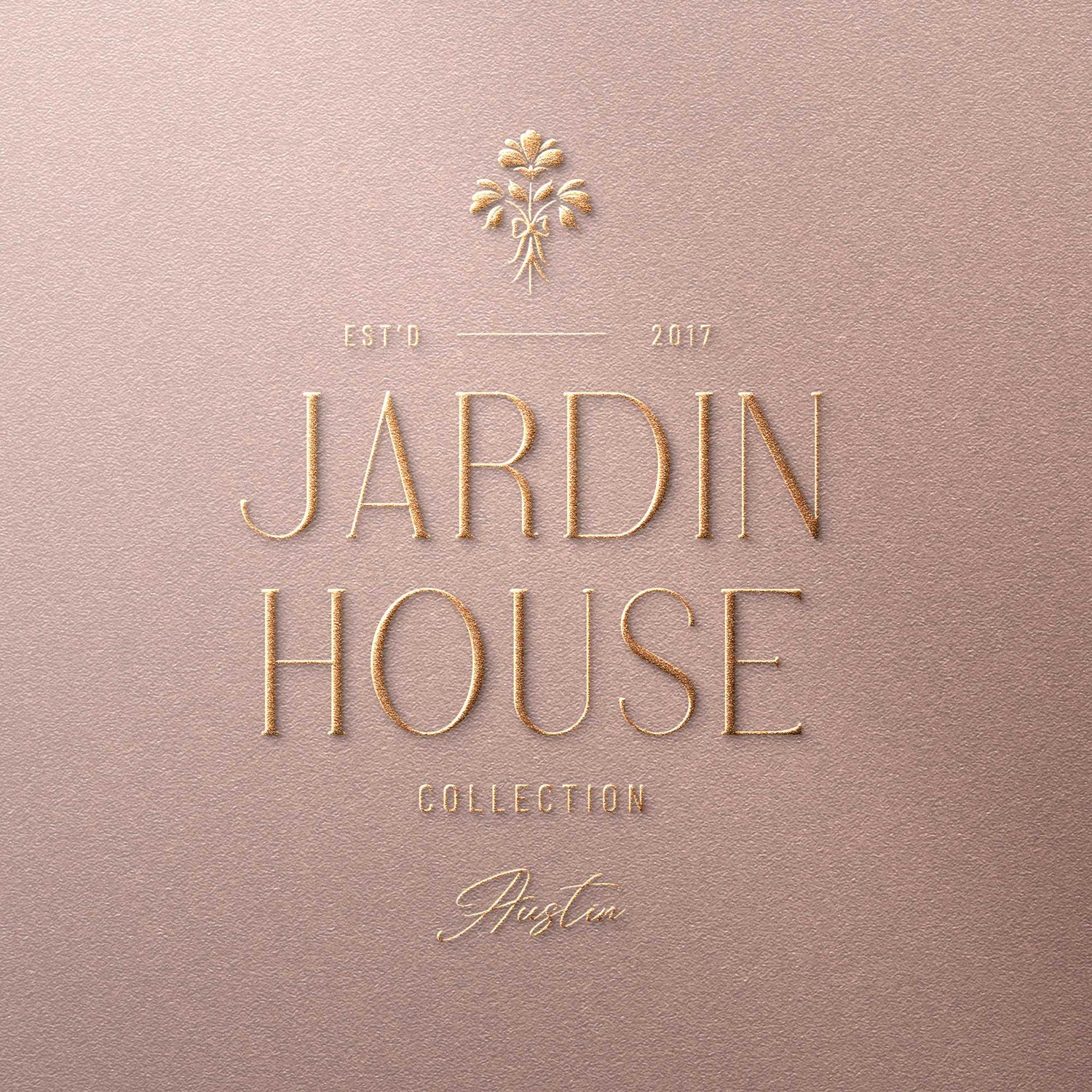 Jardin House logo design featuring a hand drawn floral bouquet tied together with a lovely bow