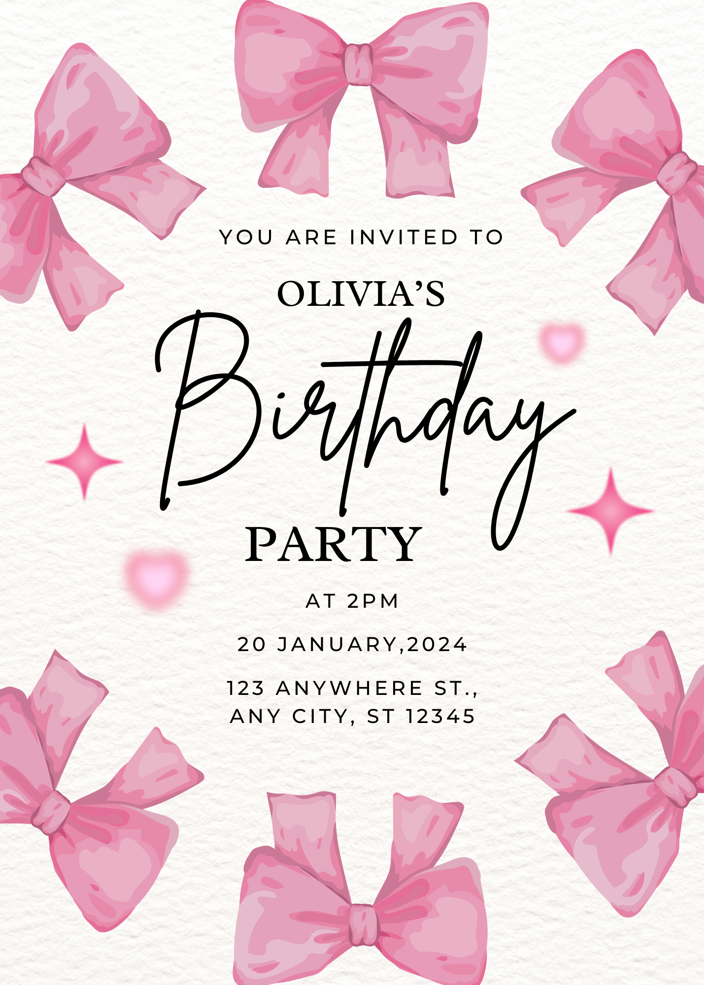 soft pink & white coquette birthday invitation template for girls and teens