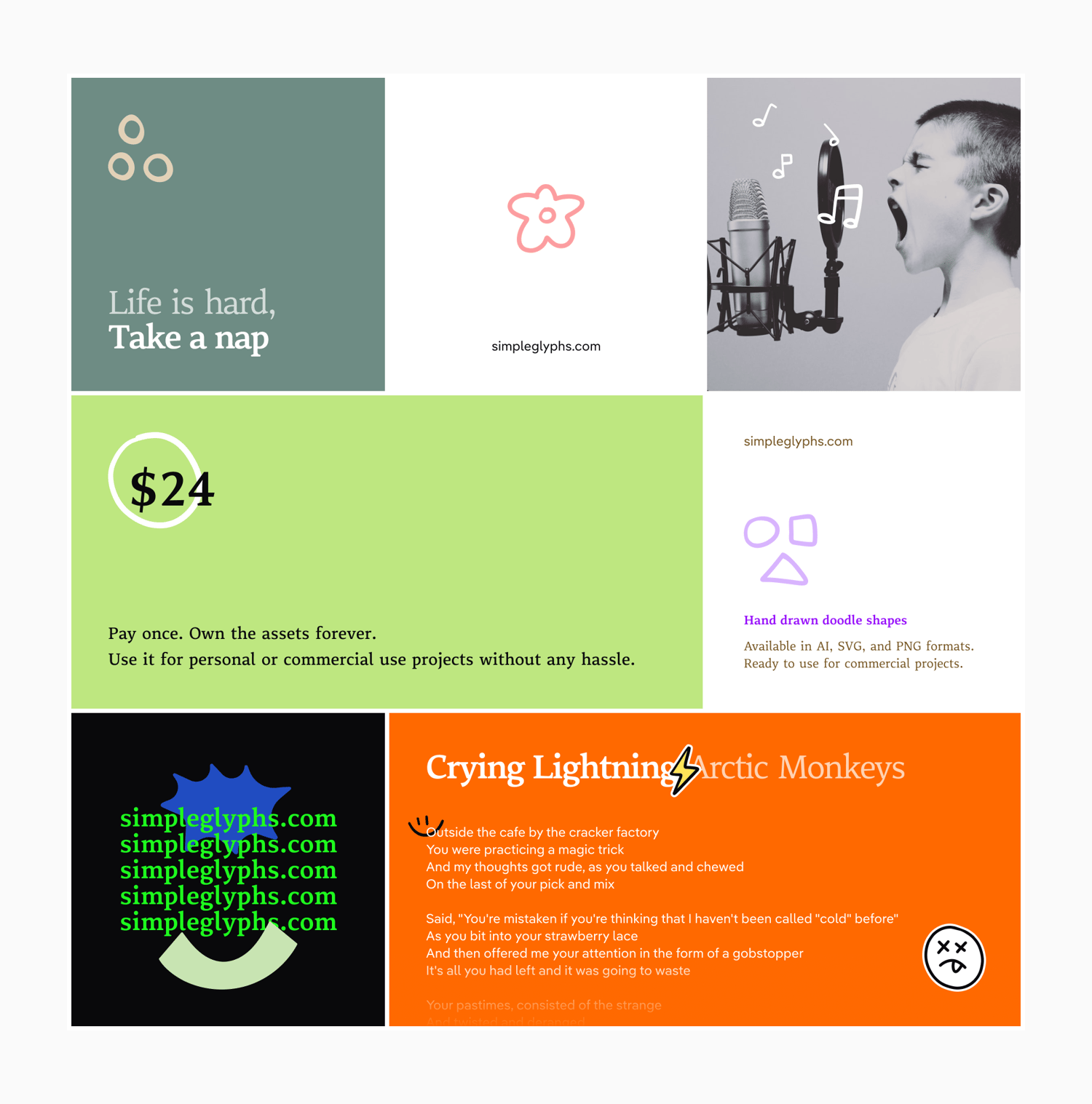 Image of bento layout grid design with hand drawn elements