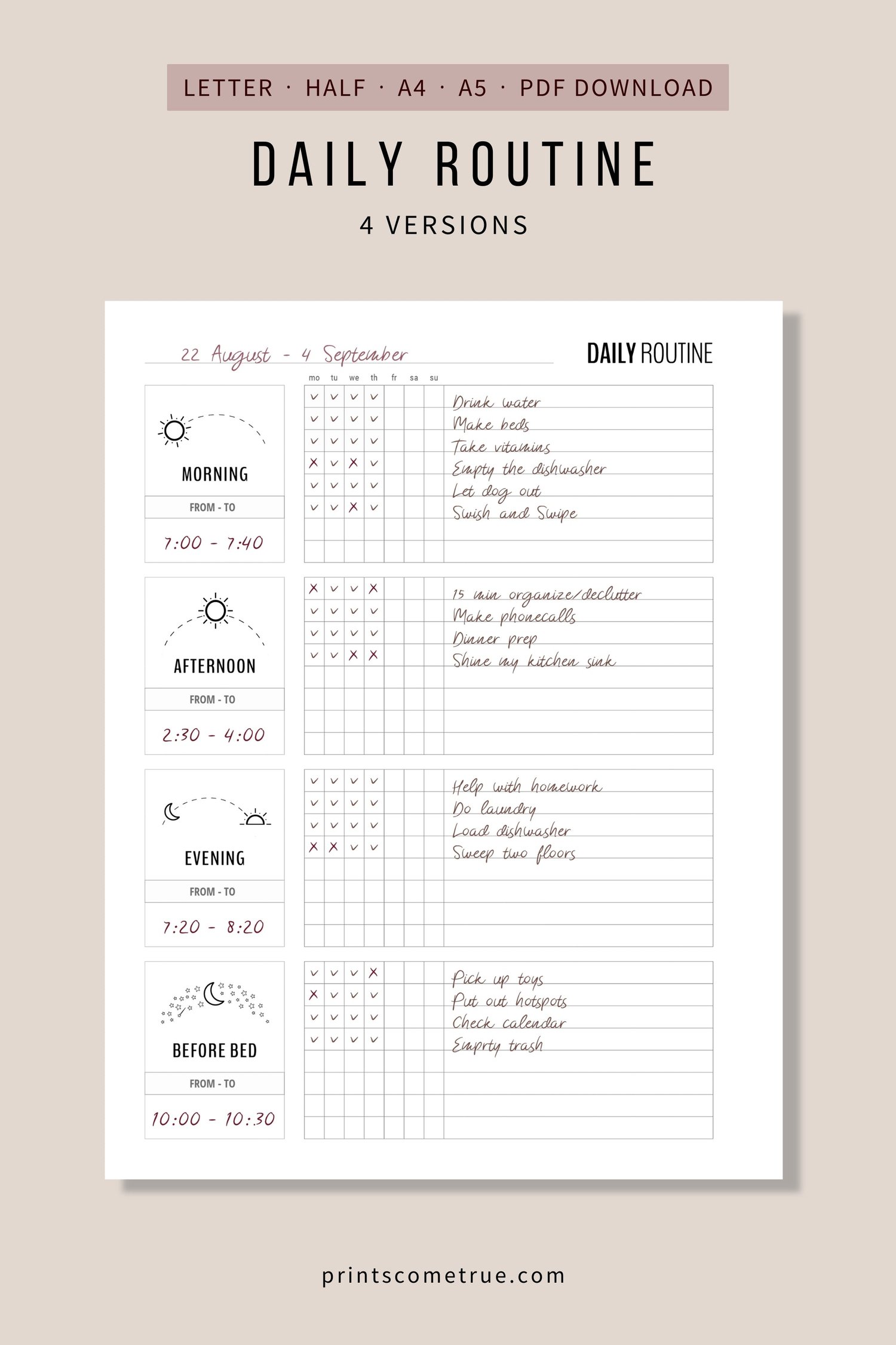 Daily Routine Planner | Letter, Half-Letter, A4, A5 daily-routine-planner-letter-half-letter-a4-a5