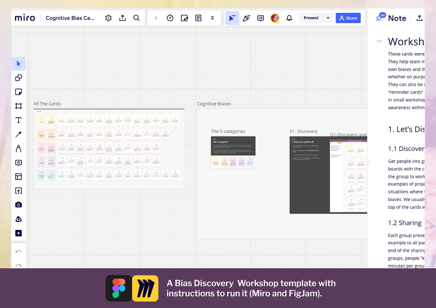 A Bias Discovery  Workshop template with instructions to run it (Miro and FigJam).