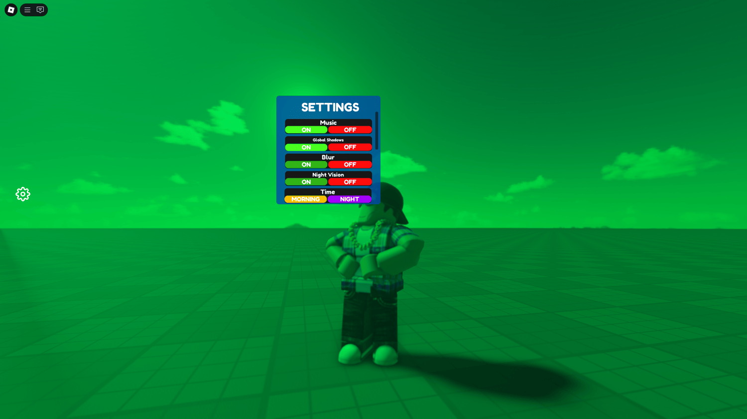 Roblox player opening colorful settings panel