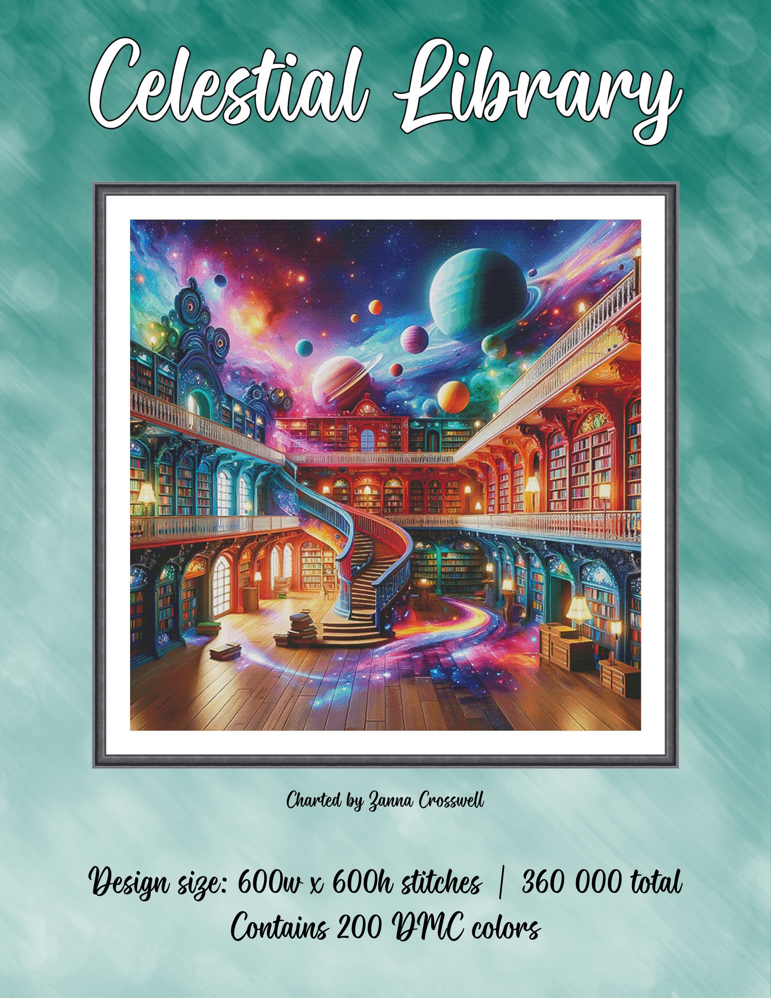 Celestial Library - Fantasy Modern Full Coverage Cross Stitch Pattern ...