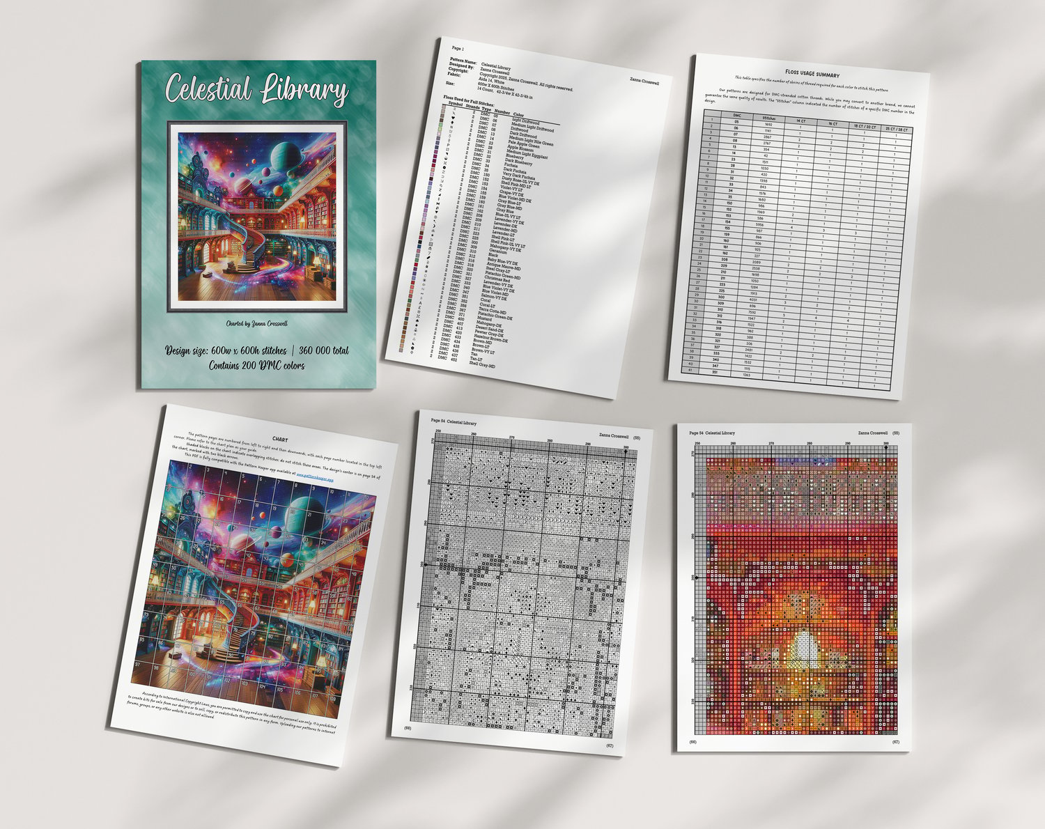 Celestial Library - Fantasy Modern Full Coverage Cross Stitch Pattern ...