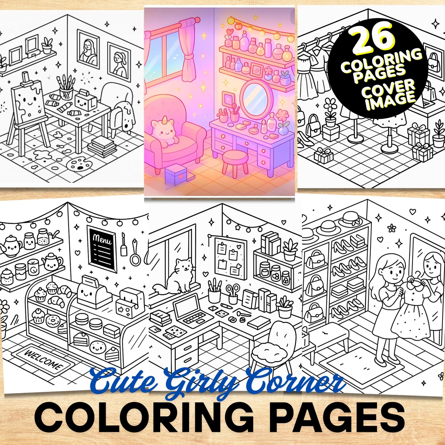 Bold and Easy Coloring Book, Cute Girly Corner Coloring Pages, Comfy Cozy Girl Moments Coloring, Relaxing Activity for Adults, Stress Relief