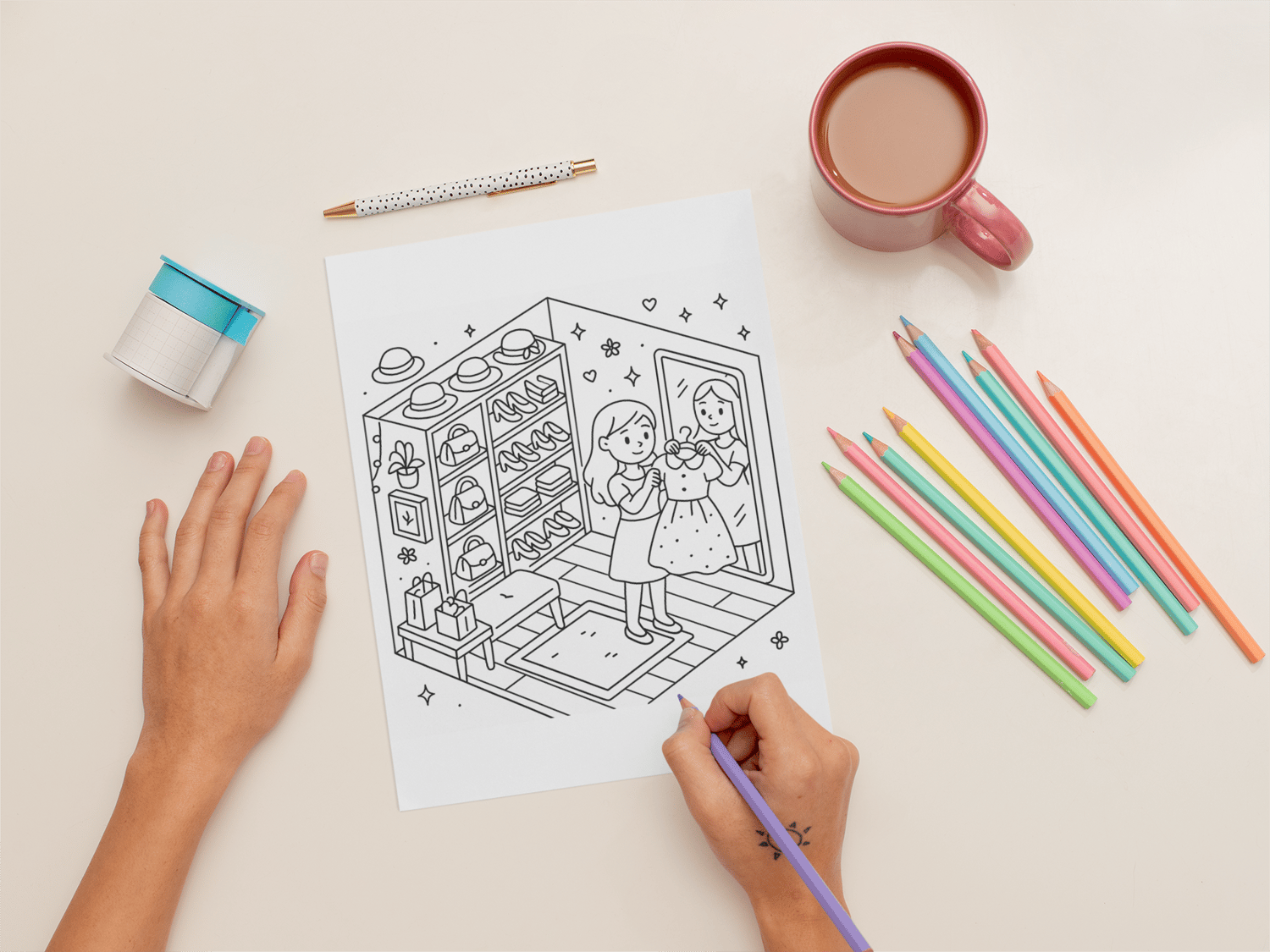 Bold and Easy Coloring Book, Cute Girly Corner Coloring Pages, Comfy Cozy Girl Moments Coloring, Relaxing Activity for Adults, Stress Relief