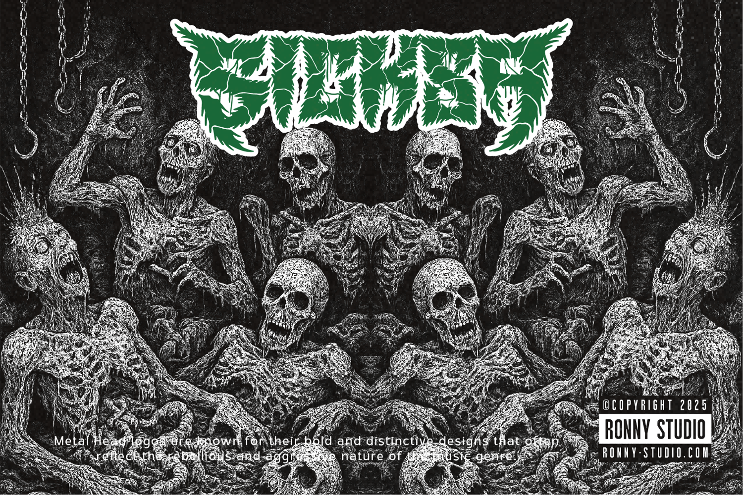 NAVOR FEAR is a fierce and electrifying death metal-inspired display font, handcrafted to embody chaos, aggression, and raw energy. Every letter is draped in razor-sharp spikes and dripping tension, making it perfect for album art, band merch, horror-them